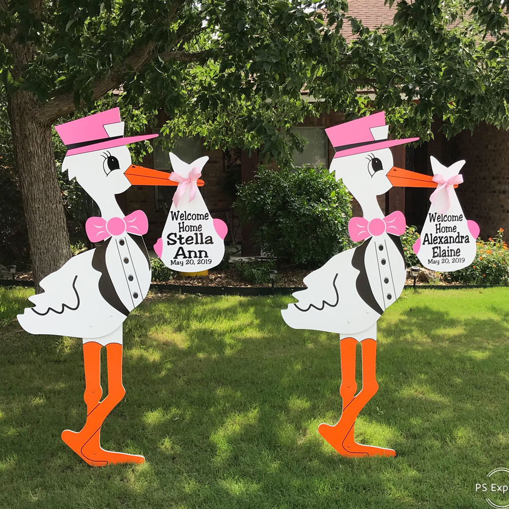 Pink Twin Stork Yard Signs , Stork Sign Rental in St Mary and Lower Calvert County, MD